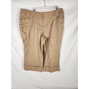 NOS Venezia Womens Plus Cropped Pants Tan Burgundy Stripes Cotton US/22